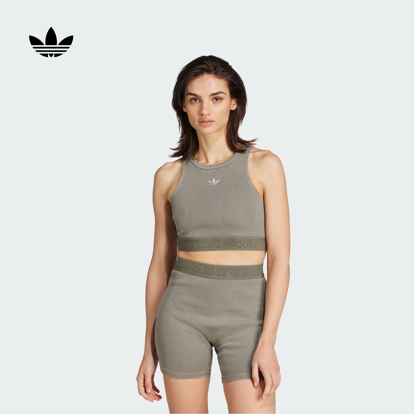 阿迪达斯三叶草女短款针织背心