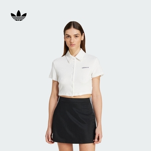 新款 复古短款 女夏季 运动上衣短袖 adidas阿迪达斯官方三叶草 POLO衫