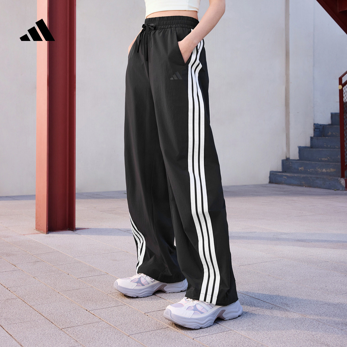 三条纹舞动系列防晒UPF50+凉感休闲香蕉裤女adidas阿迪达斯轻运动