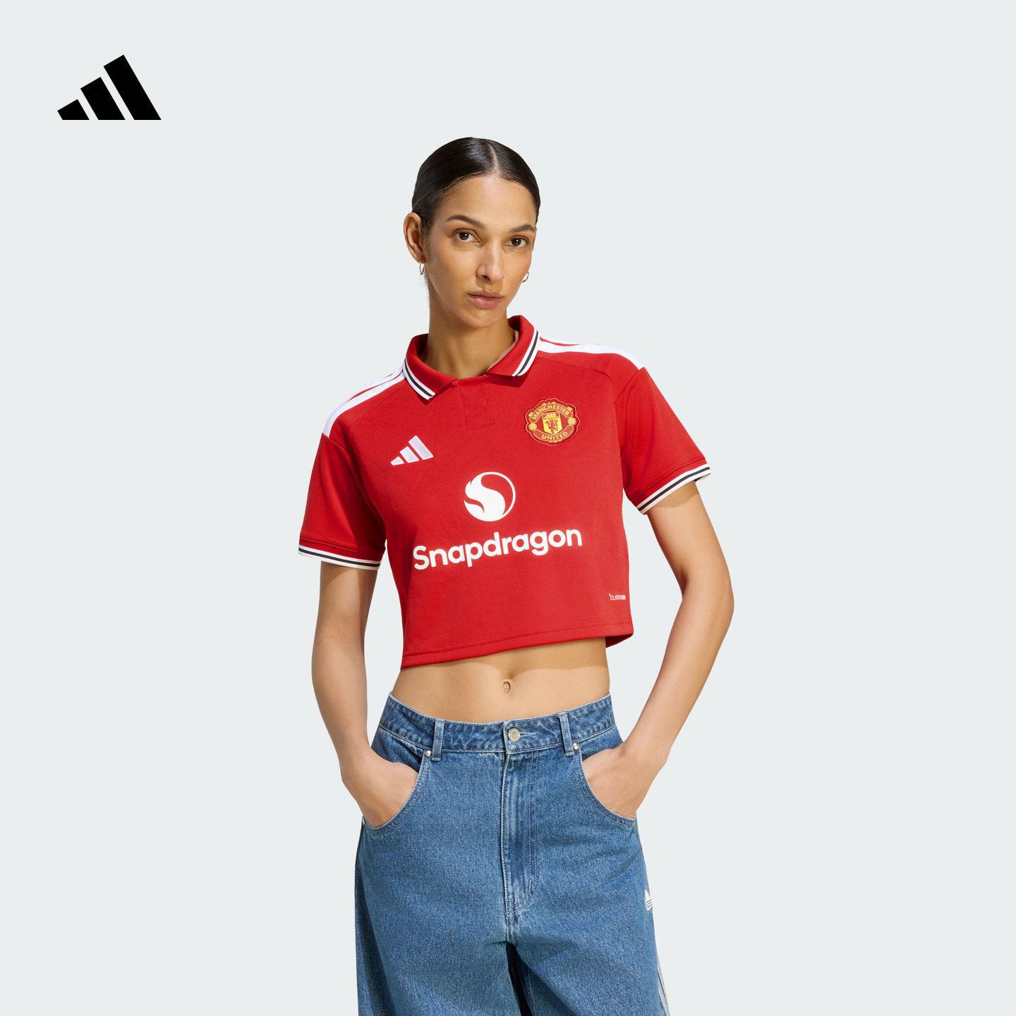 曼联主场球迷版足球运动速干短袖球衣女新款adidas阿迪达斯