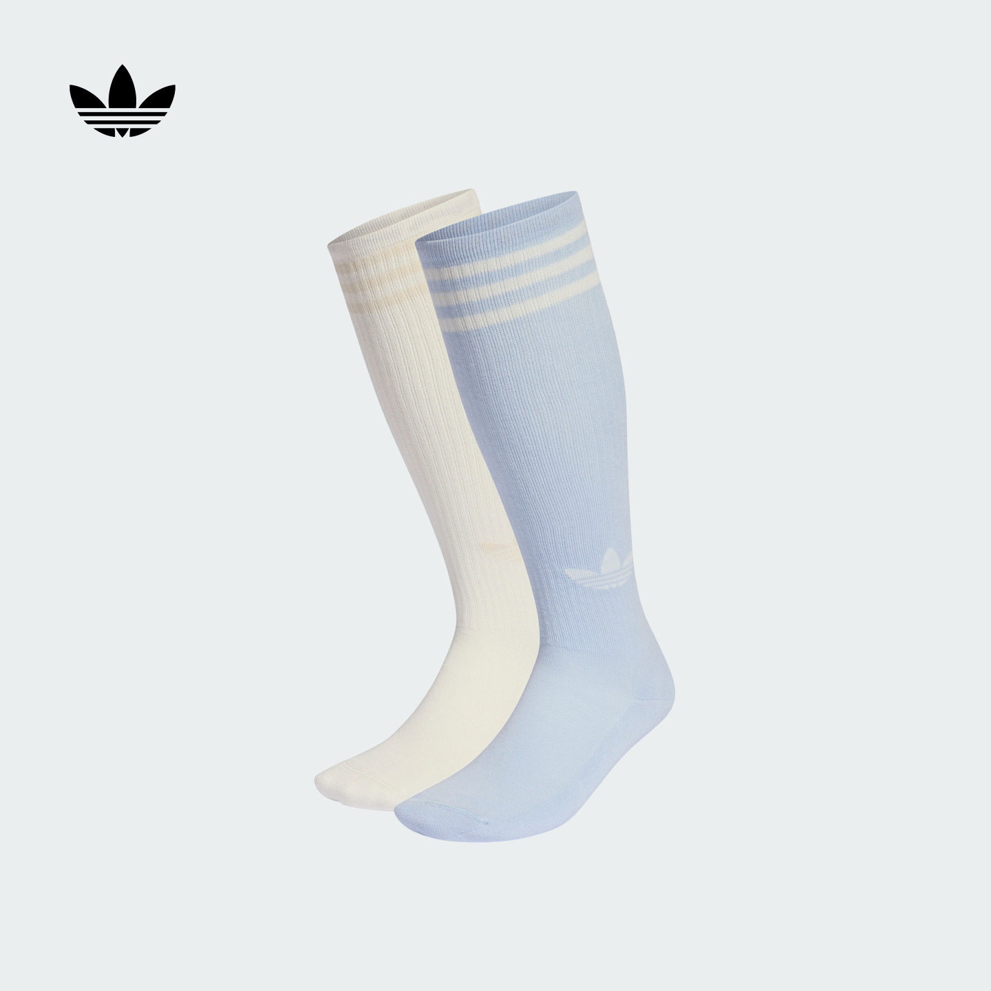 两双装足球风舒适时尚简约及膝长袜男女新款adidas阿迪达斯三叶草