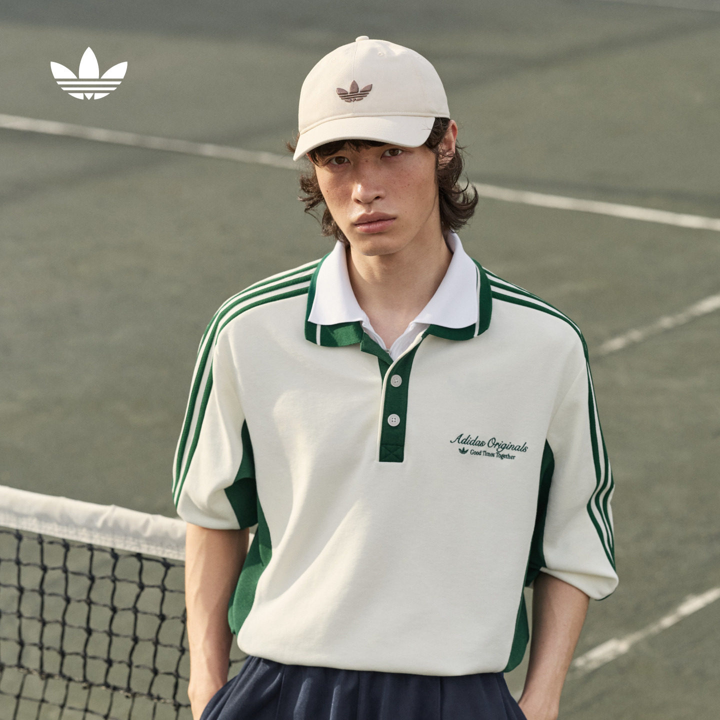 撞色条纹宽松休闲运动长袖POLO衫上衣男秋季adidas阿迪达斯三叶草