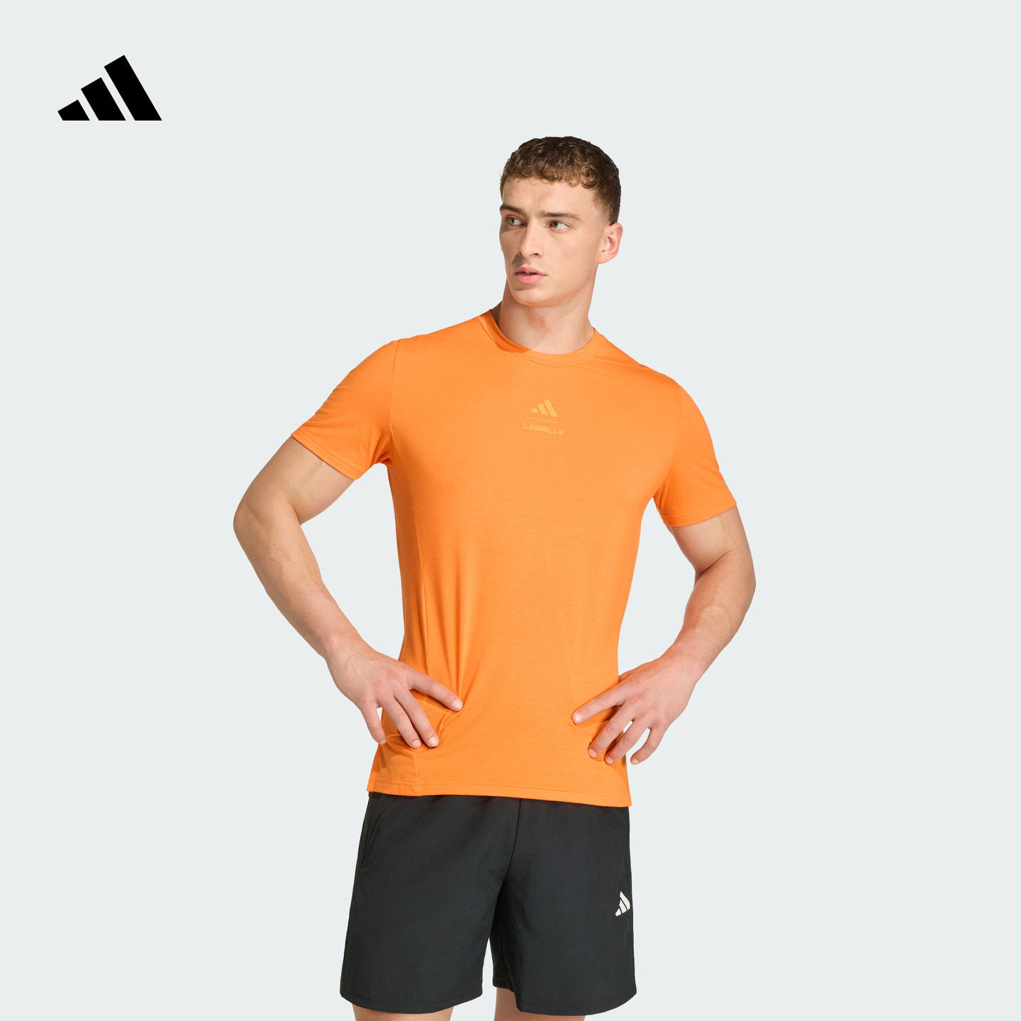 Les Mills莱美联名速干修身运动短袖T恤健身服男adidas阿迪达斯