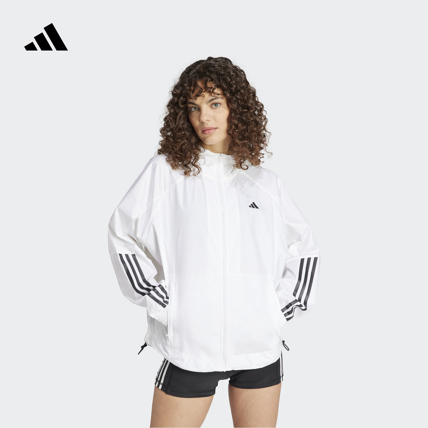 阿迪达斯女宽松运动健身连帽外套