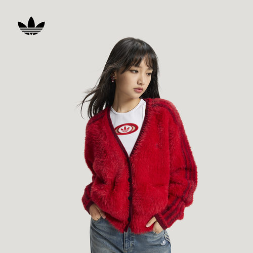 阿迪达斯三叶草女慵懒风毛衣开衫