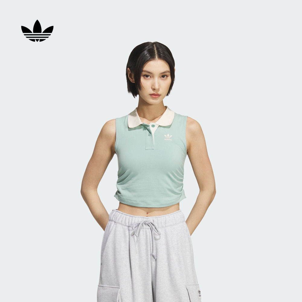 紧身短款翻领运动上衣自带胸垫背心女装夏季adidas阿迪达斯三叶草