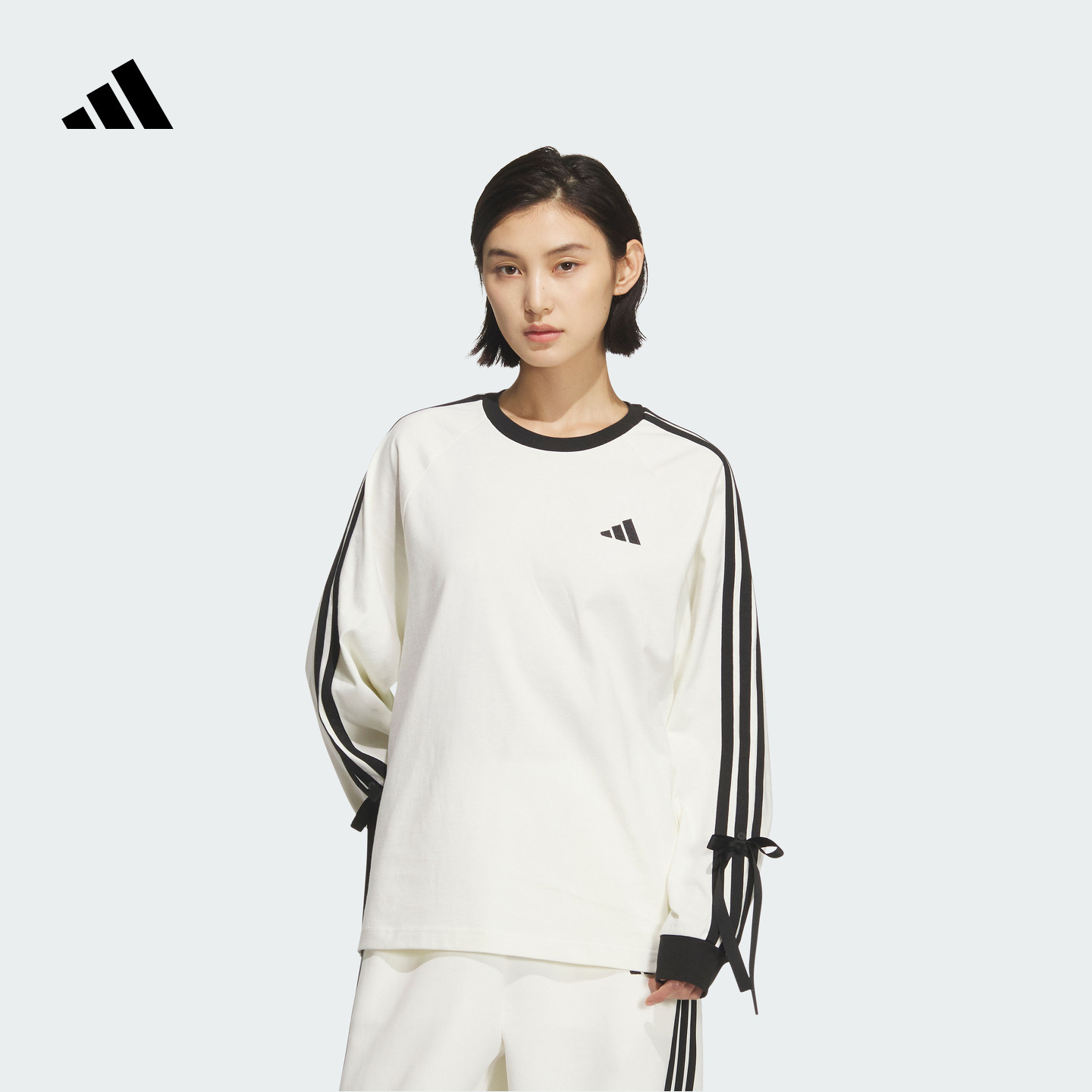 阿迪达斯三条纹舞动系列女长袖T