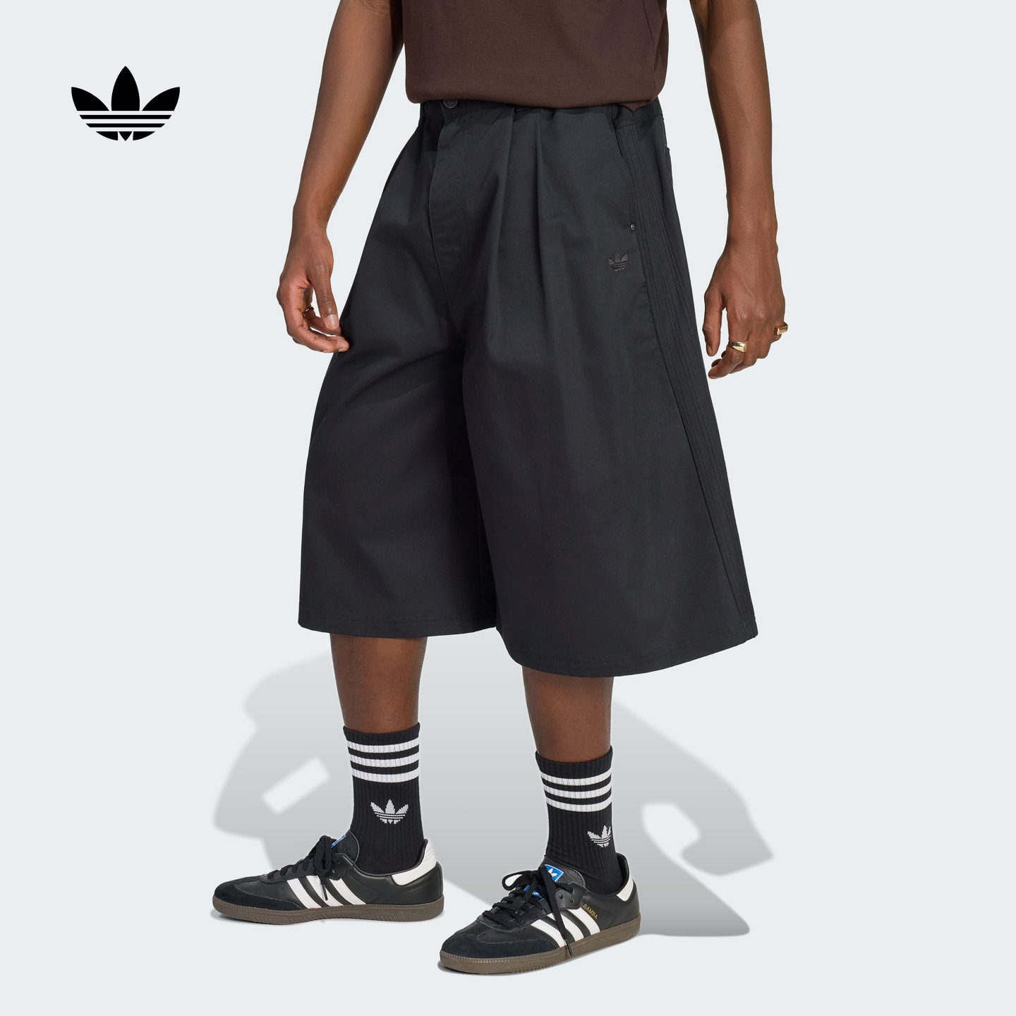 简约纯色宽松工装阔腿运动短裤中裤男夏新款adidas阿迪达斯三叶草