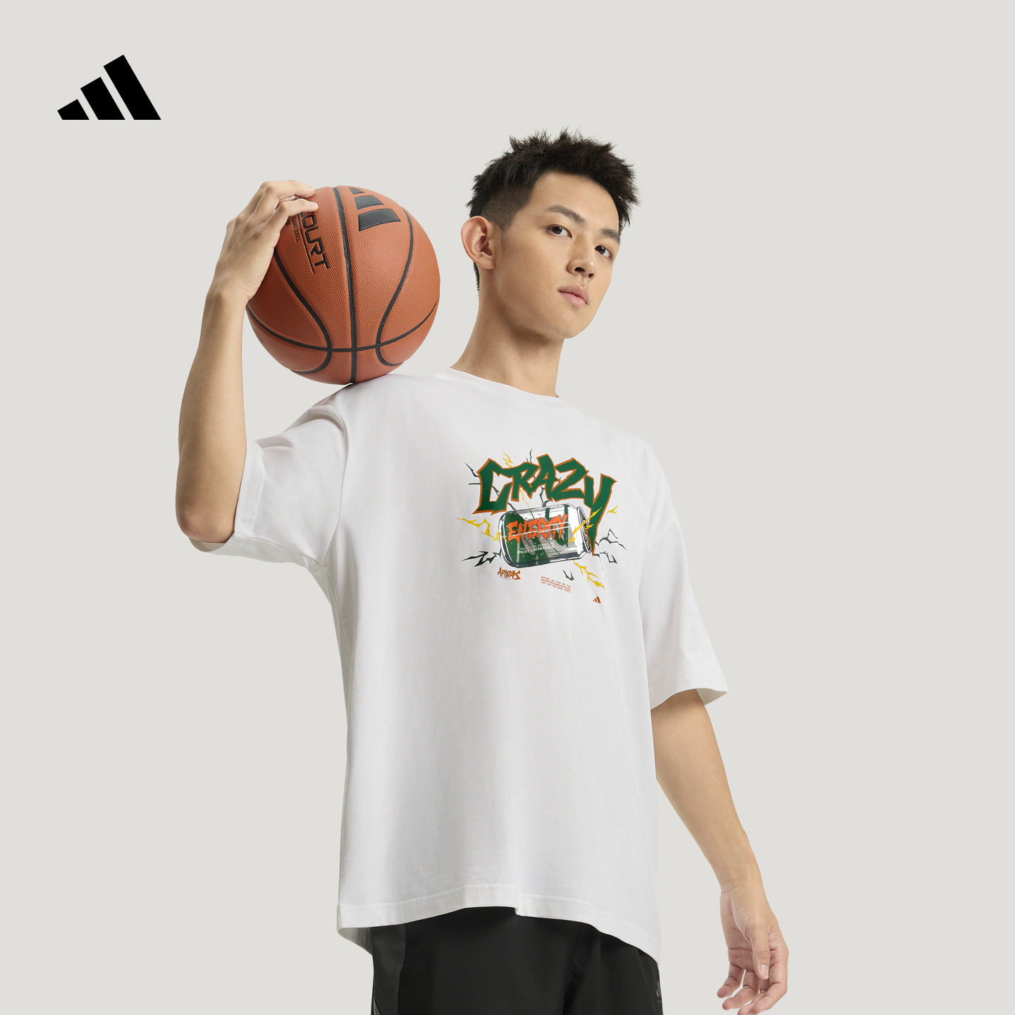 印花宽松篮球运动圆领短袖T恤上衣男装夏季新款adidas阿迪达斯