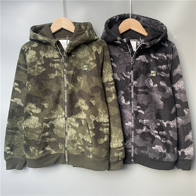秋冬连帽摇粒绒迷彩拉链外套