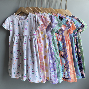 外贸女童短袖 纯棉连衣裙 薄款 7岁碎花圆领休闲裙多色 夏季 5G1