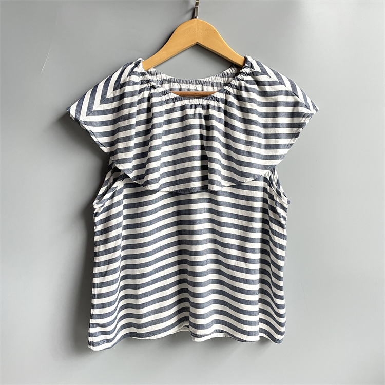 5c2 外贸女童粘纤短袖t恤短裙套装 夏季110-160条纹棉质圆领上衣