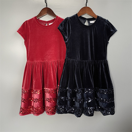 Velvet demi-season short sleeve dress, solid skirt, for teenagers