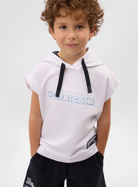 6H1 俄单GLV儿童纯棉毛圈连帽背心 春夏98-134小中童字母无袖卫衣