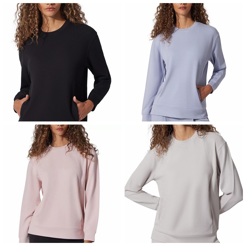 6A3 外贸女士莫代尔运动卫衣 春秋女装纯色弹力罗纹圆领套头衫
