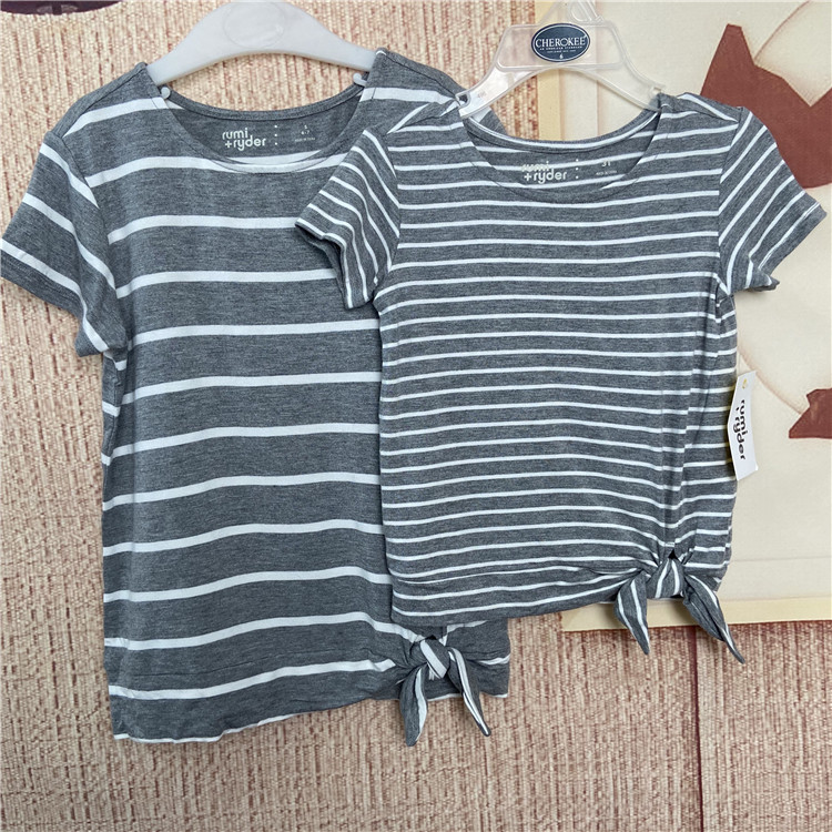 8d2 女童粘胶纤维短袖3-7岁女孩夏季人棉条纹t恤衫  软弹好面料