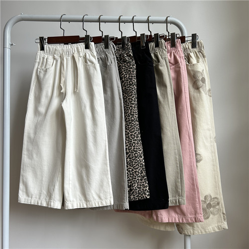 5G0 外贸女童纯棉牛仔裤阔腿裤 春秋2-18岁女宝直筒松紧腰长裤