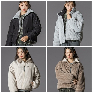 130 冬季 150儿童纯色毛绒拉链外套 日单女童两面穿立领棉袄 8D0