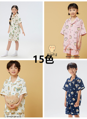 F113韩单儿童粘纤天丝短袖家居服套装夏季110-160翻领睡衣睡裤