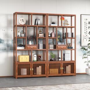 新中式大团圆实木榆木博古架茶叶置物架多宝阁展示架货物架多宝格