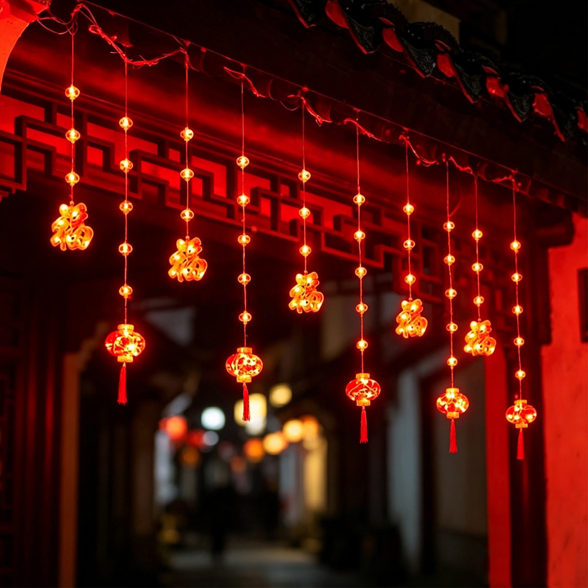 新年春节红色福字灯笼串中国风门装饰挂串节日氛围布置灯串阳台灯