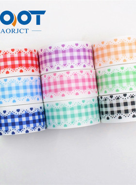 I-19603-1361 十码25mm格子手工DIY热转丝带织带螺纹罗纹带缎带