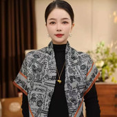 秋冬新款 灰粽马车丝绒毛棉质85双面异色方巾百搭复古围巾披肩领巾