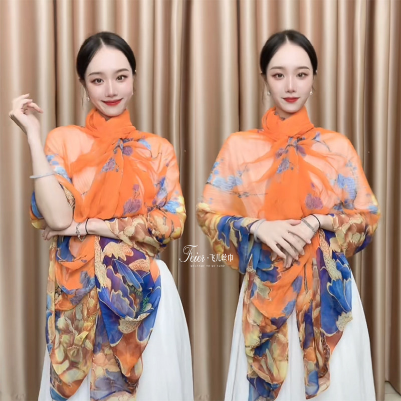 秋冬季鳄鱼皱女纱巾丝巾围巾