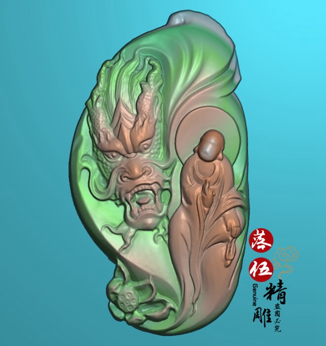 扫描随型悟道龙00075椭圆大黑天财神头金刚黑天挂件木雕精雕图浮