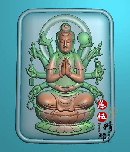 千手观音方牌1457灰度图平安祥仿古龙螭龙草龙瑞兽精雕图浮雕玉雕