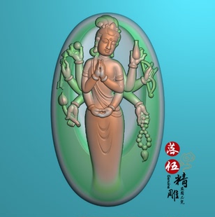 千手站观音4339浮雕图佛珠精雕图净瓶灰度图莲花合掌站观音jdpbmp