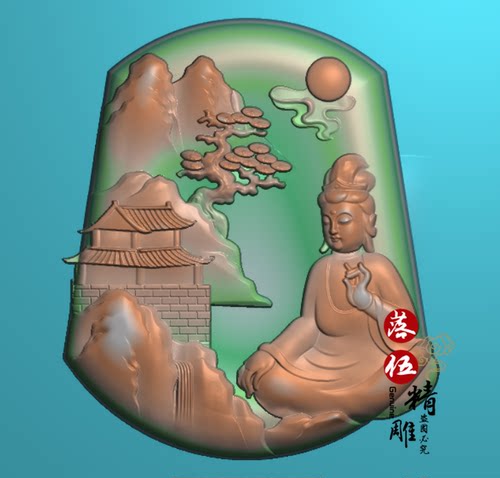 山水观音0833莲花荷花 侧脸观音头 精雕图玉雕灰度图电脑雕刻 JDP