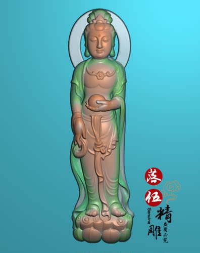 立体站观音00063如意木雕精雕图浮雕玉雕灰度图JDPBMP电脑雕刻图