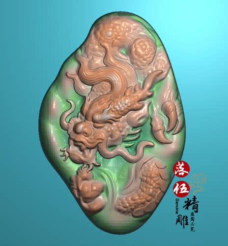 霸气龙牌新款18442浮雕图 精雕图 灰度图 JDP 经典随形龙牌玉雕图