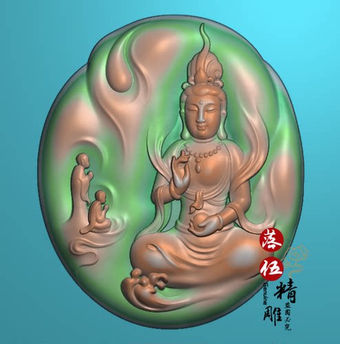 悟道拜观音2348立体正装宝宝佛大日如来挂件精雕图浮雕玉雕灰度图