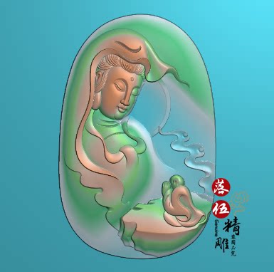 和尚悟道拜观音5060浮雕图 精雕图 灰度图 jdp童子 观音头玉雕图