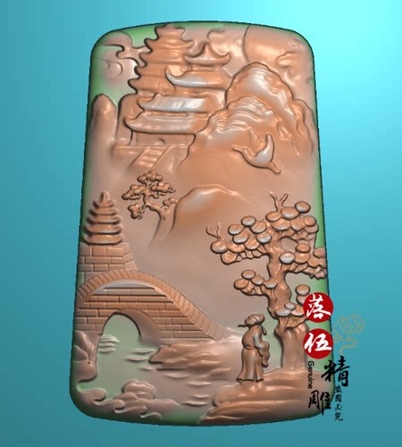 小桥流水山水人家74932福在眼前蝙蝠布袋弥勒笑佛 精雕图 灰度图