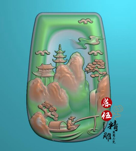 山水人家32182降龙观音童子拜净瓶观音精雕浮雕玉雕灰度图JDPBMP