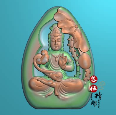 莲花持如意观音5406荷叶观音挂件精雕图浮雕玉雕灰度图JDPBMP雕刻