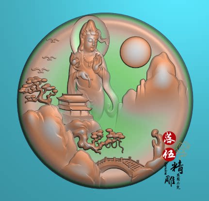 观音山水6811观音坐莲持叶源文件雕刻机核雕图立体图精雕图站观音