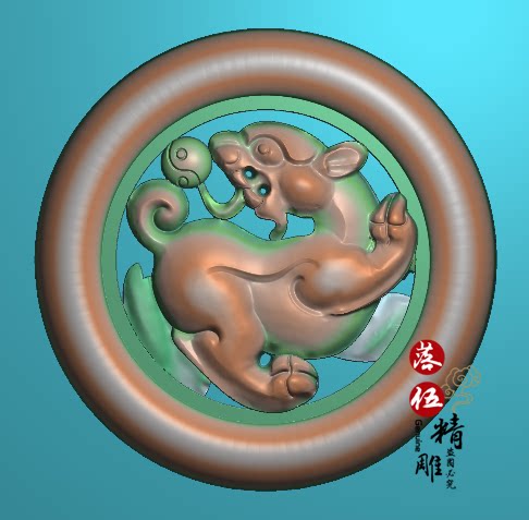 镂空貔貅圆挂件8910正坐小精雕图浮雕玉雕灰度图JDPBMP电脑雕刻图