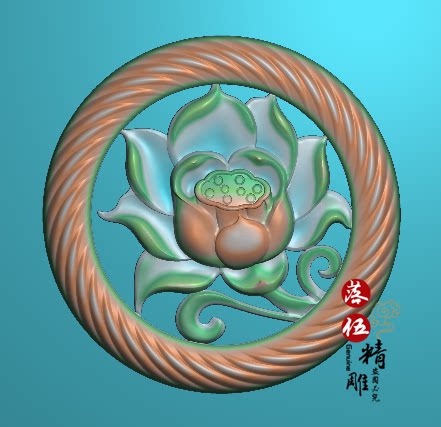 镂空圆牌莲荷花0866仿古挂件精雕图浮雕玉雕灰度图JDPBMP雕刻5.21