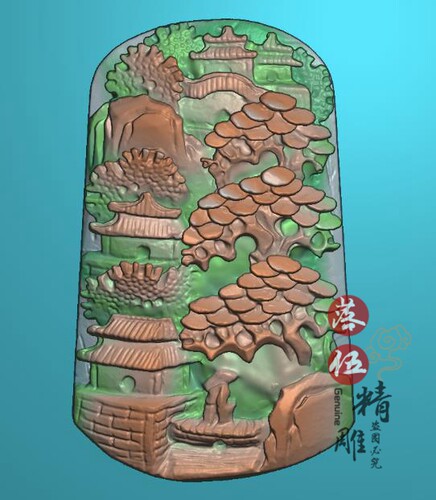 厚装山水扫描3218精雕图山水牌子玉雕灰度图浮雕木雕 jdp电脑雕刻