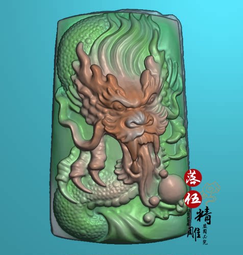 扫描龙牌00073荷花山水古代人物瀑布挂件木雕精雕图浮雕玉雕灰度