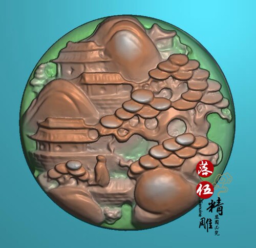 扫描山水人家56595灰度图深雕正装宝瓶玉雕图正坐观音荷花精雕图