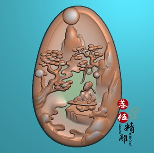 山水抚琴弹琴4831 挂件木雕精雕图浮雕玉雕灰度图JDPBMP电脑雕刻
