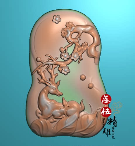 梅花鹿新款90323生肖木雕精雕图浮雕玉雕灰度图JDPBMP电脑雕刻图
