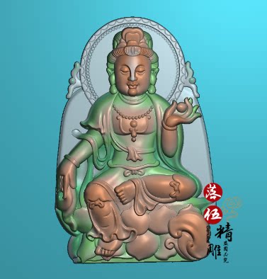 观音1884坐莲花守护 菩萨木雕精雕图浮雕玉雕灰度图JDPBMP雕刻图