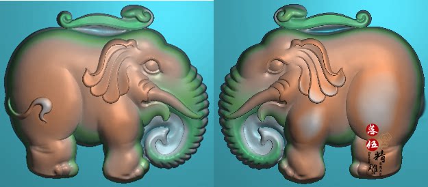 立体象如意小象9211浮雕图 精雕图 灰度图玉雕图 机雕 大象 动物