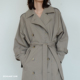 团长家2025肌理感静奢极简廓形双排扣中长款 青石灰棉质收腰风衣女